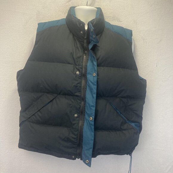 Vintage 90s Down Puffer Vest Mens Large L Black Blue Zip Warm Insulated Winter - Picture 2 of 16